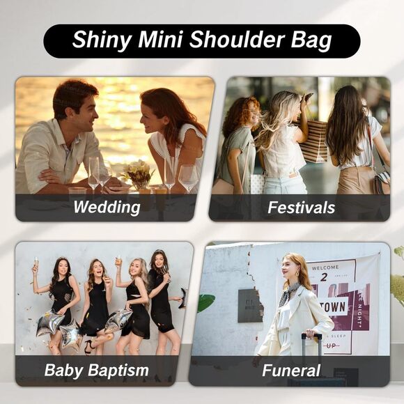 Silver Sequin Glitter Purse with Rhinestones – Crossbody for Events - Picture 7 of 7